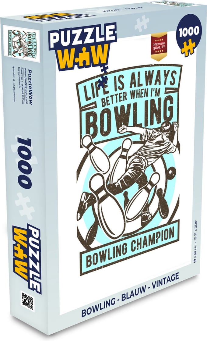 Puzzel Bowling - Blauw - Vintage - Legpuzzel - Puzzel 1000 stukjes volwassenen