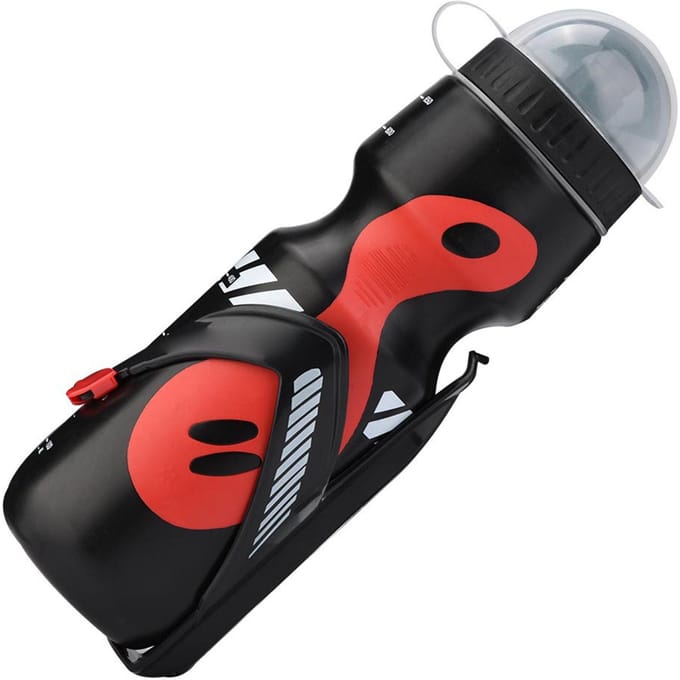 Bidon van 650 ml met bidonhouder voor mountainbikes. zwart