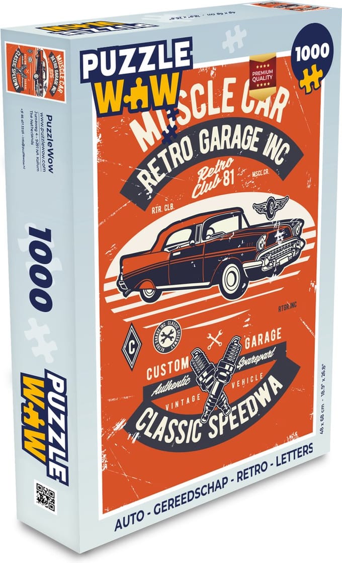 Puzzel Auto - Gereedschap - Retro - Letters - Legpuzzel - Puzzel 1000 stukjes volwassenen