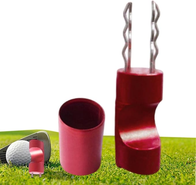 Golf Reparatiegereedschap - Divot Tool Vork - Baanonderhoud Golf - Lichtgewicht Aluminium - 2 x 7.6 cm - Rood