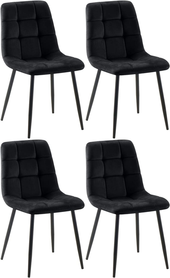 CLP Set van 4 Eetkamerstoelen Tilde - Gestoffeerd - Metalen Onderstel - belastbaar tot 150 kg - Fluweel/zwart