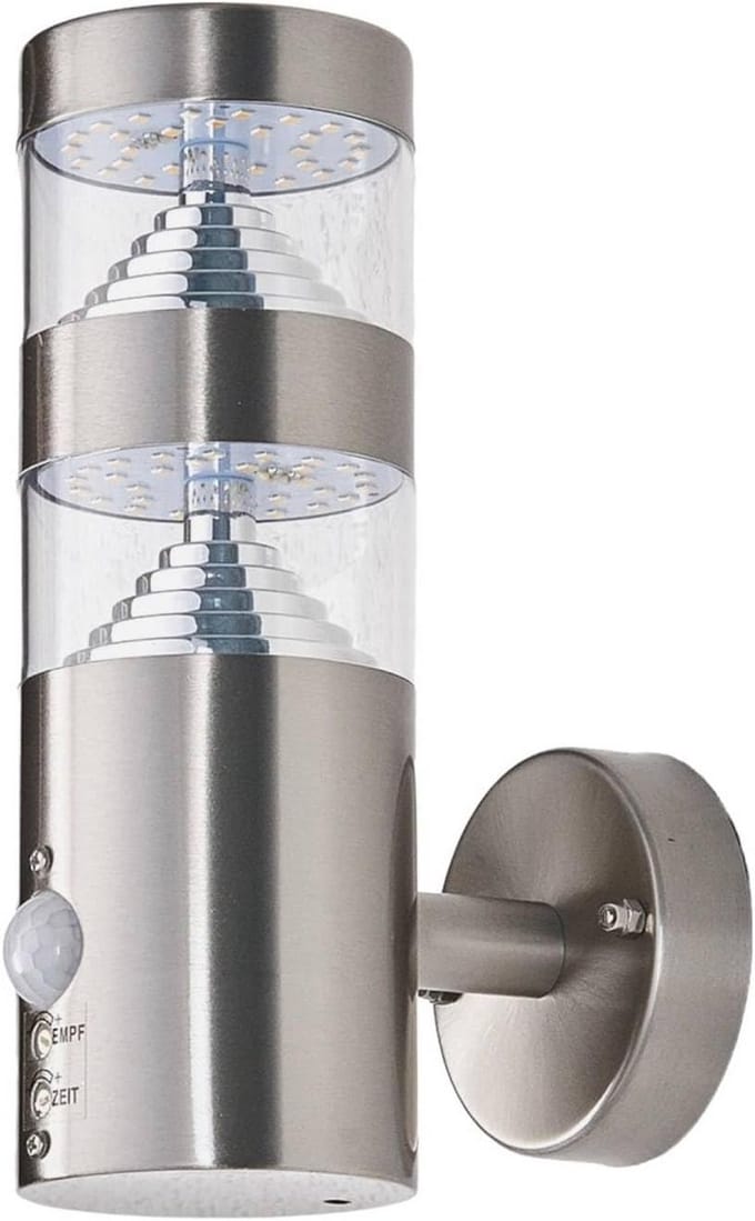 LED wandlamp buiten met bewegingssensor in modern design van roestvrij staal