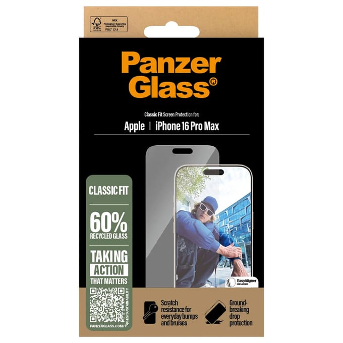 PanzerGlass Screenprotector geschikt voor Apple iPhone 16 Pro Max Glazen | PanzerGlass Classic Fit Screenprotector - Case Friendly