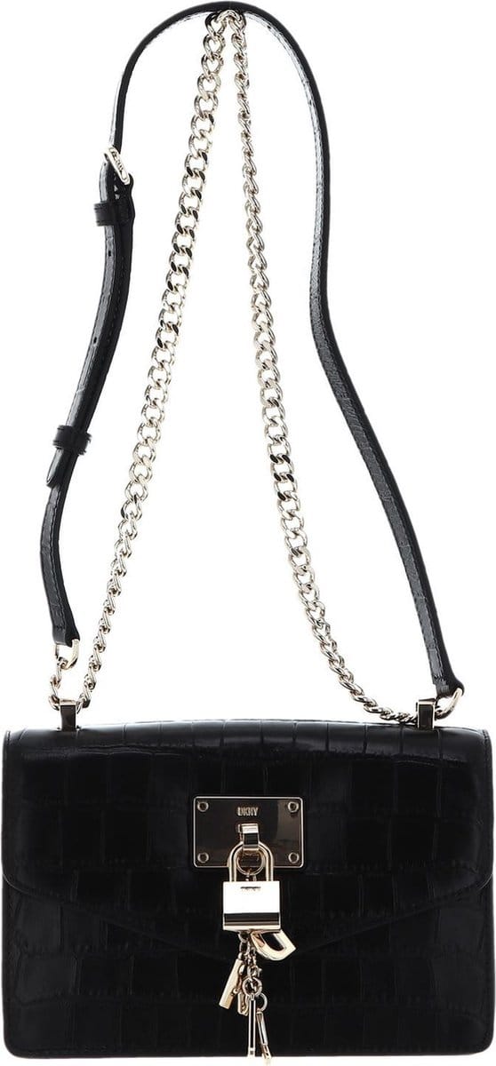 DKNY Leren Schoudertas Elissa Shoulder Bag Blk / Gold Zwart
