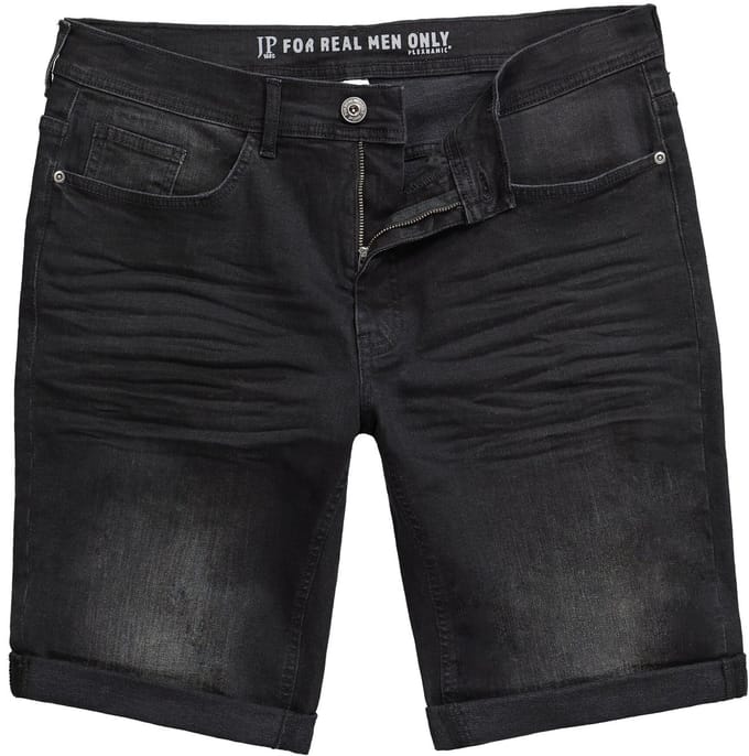 JP 1880 - Heren - Denim bermuda FLEXNAMIC® denim 5-pocket destroyed - Zwart - Maat 52