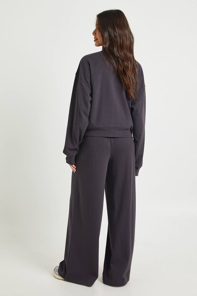 boohoo Dames Geribbeld Cardigan Trainingspak | Houtskool | Maat: Large
