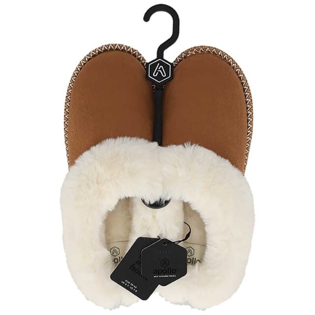 Apollo Dames instap pantoffels teddy donker