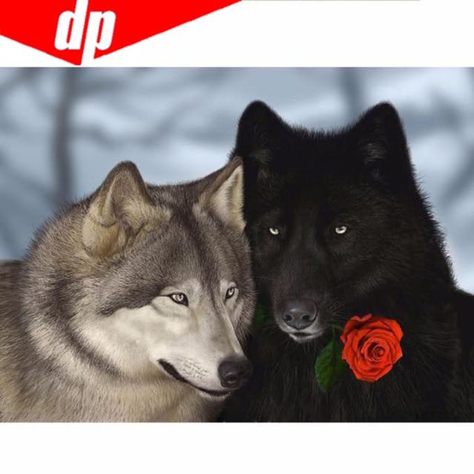 Peinture diamant 5D, Kits de points de croix, broderie complète d'animaux, loup Rose 20X30 gray