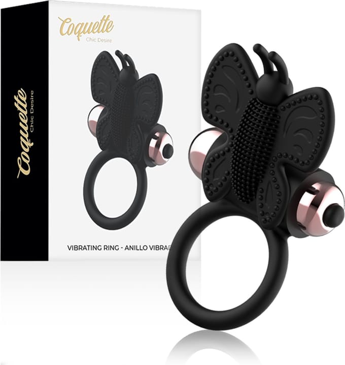 COQUETTE TOYS | Coquette Cock Ring Butterfly With Vibrator Black/ Gold