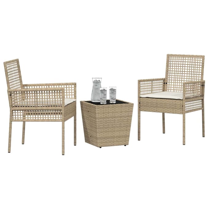 vidaXL - Tuin - Bistro - Set - 3 - st - Beige - poly - rattan