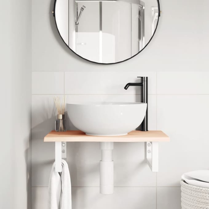 vidaXL - Badkamer - wandschap - staal - en - massief - eikenhout