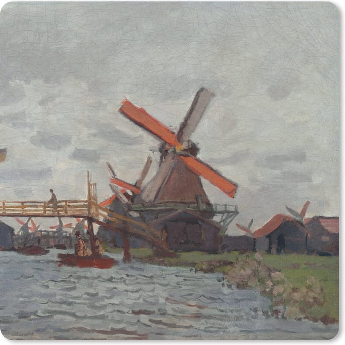 Muismat 20x20 cm - Mousepad Molens bij Zaandam - Claude Monet - Muismatten