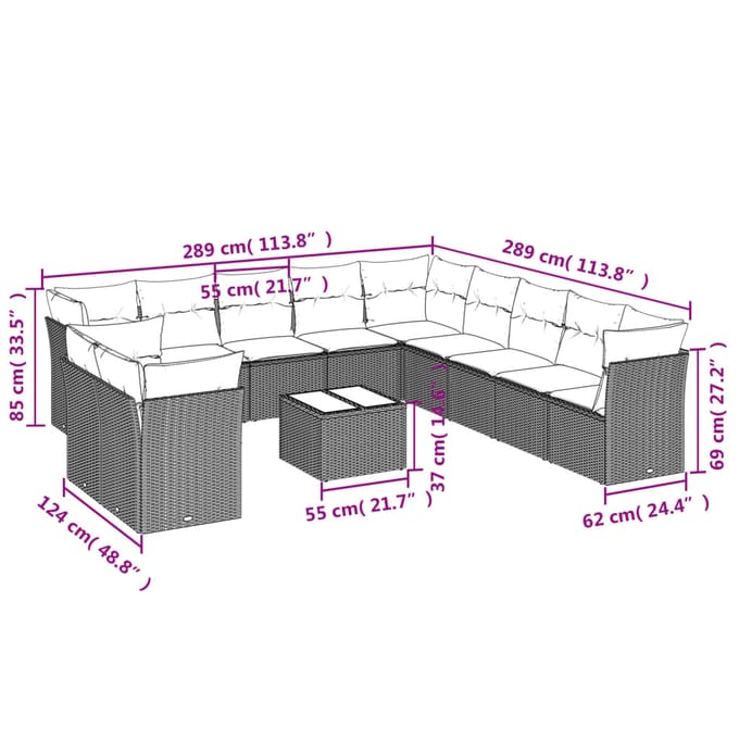 vidaXL - 12-delige - Loungeset - met - kussens - poly - rattan - beige