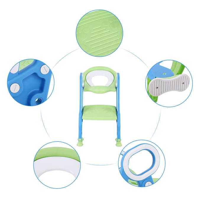 Baby Peuter Harde Toiletstoel Ladder Verstelbaar Veiligheid Potty Training Zetel (Blauwgroen)