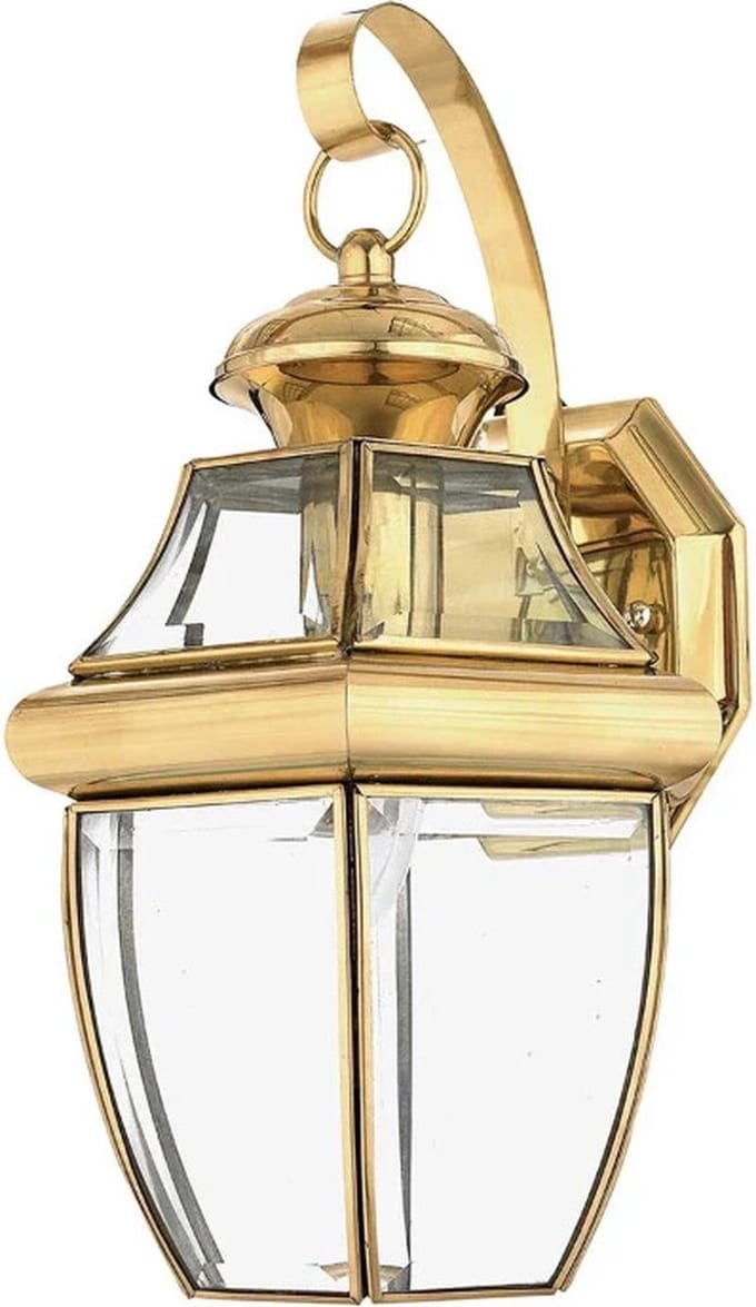 Quoizel LED Wand Buitenlamp Newbury | 1X E27 Max 60W | IP44 | Dimbaar | Lacquered Polished Brass