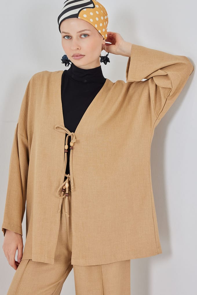 V-hals Cardigan en Wijde Pantalon Set