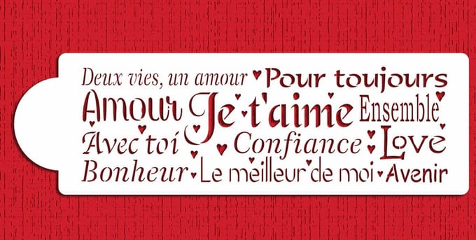 Designer Stencils French Words of Love Cookie Stencil - Groot Sjabloon