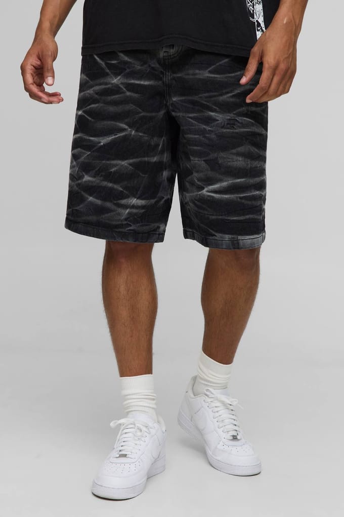 Parachute Crinkle Washed Denim Shorts | Washed Black | Size 32