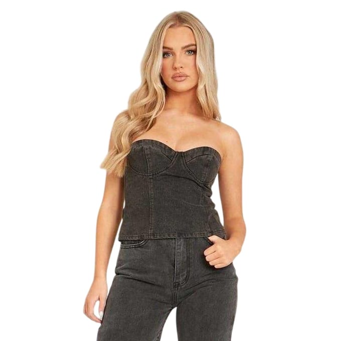 Missy Empire Dames/Dames Denim Corset Top (Zwart)