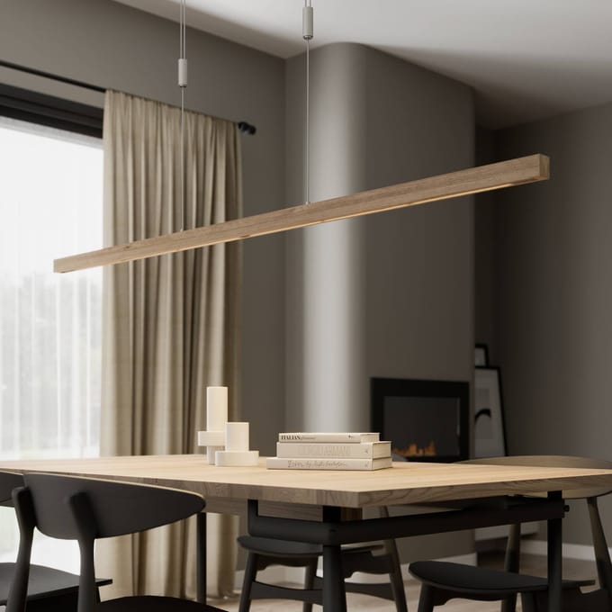 Quitani LED hanglamp Nora, eiken naturel, lengte 158 cm