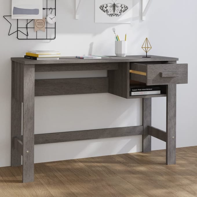 vidaXL - Bureau - HAMAR - 110x40x75 - cm - massief - grenenhout - lichtgrijs
