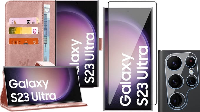 Hoesje geschikt voor Samsung Galaxy S23 Ultra - Screenprotector FlexGuard & Camera Lens Screen Protector - Book Case Kunstleer Pasjeshouder Roségoud