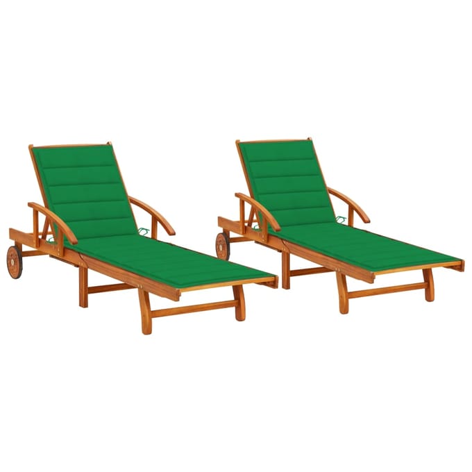 vidaXL - Ligstoelen - 2 - st - met - kussens - massief - acaciahout