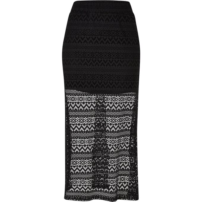 Urban Classics - Stretch Crochet Lace Midi Lange rok - XS - Zwart