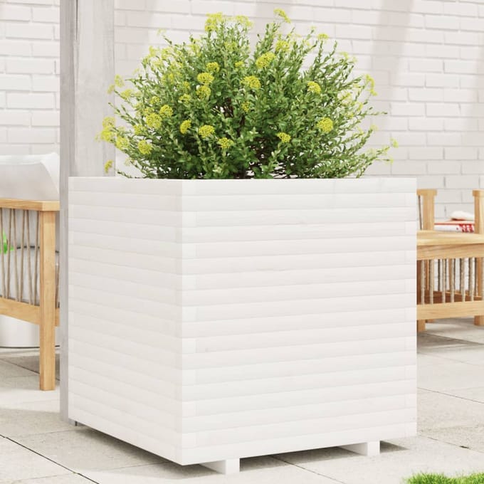 vidaXL - Plantenbak - 70x70x72 - cm - massief - grenenhout - wit