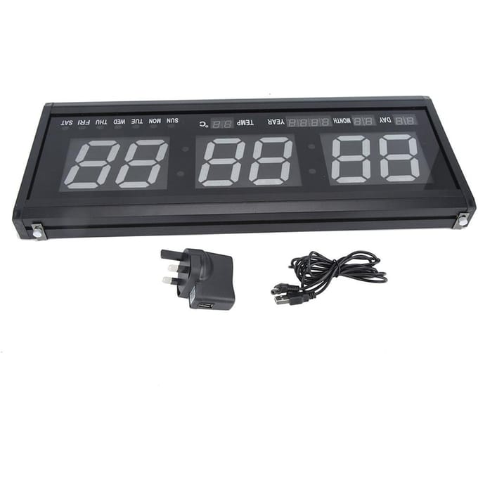 Groene digitale LED-wandklok, groot formaat, jumbo LED-wandtimer met kalender en temperatuurweergave. gray