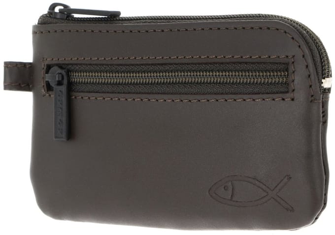 oxmox Leren sleutelgeval Leather Keyholder Freedom Fish Embossed Brown donkerbruin
