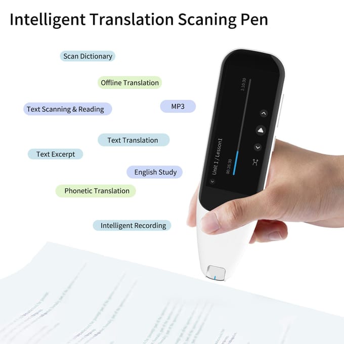 DOSMONO Woordenboek Vertaling Pen Scanner Tekst Scannen Lezen Vertaler Apparaat Meertalig wit