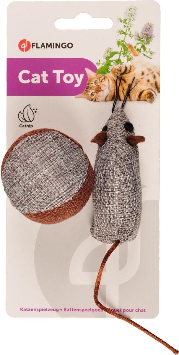 Flamingo Kattenspeelgoed Juns Muis en Bal - Bruin - 8 x 4.5 x 3.5 cm