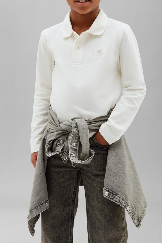 Calvin Klein Boys Solid Pique Polo Long Sleeve Tofu Größe: 10 | Hemden Outlet | kids