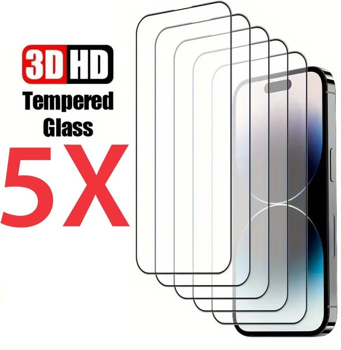 5x Screenprotector Tempered Glass Glazen Gehard Screen Protector 2.5D 9H (0.3mm) - Geschikt Voor: iPhone 15 Plus