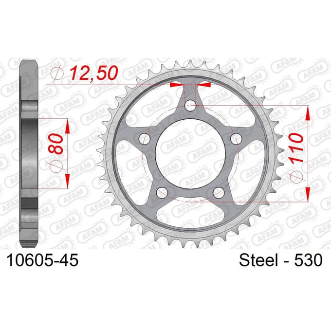 Stalen tandwiel Afam 530 45 dents