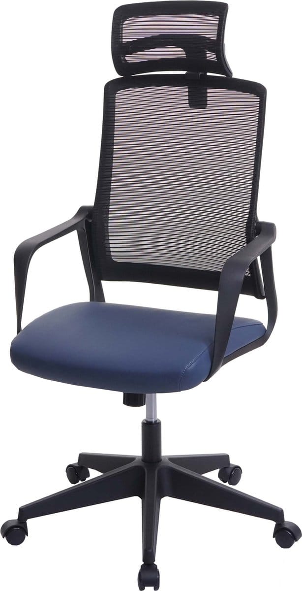 Bureaustoel MCW-J52, bureaustoel, ergonomische hoofdsteun, kunstleer ~ blauw-grijs