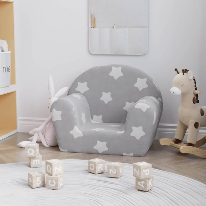 vidaXL - Kinderbank - met - sterren - zacht - pluche - lichtgrijs