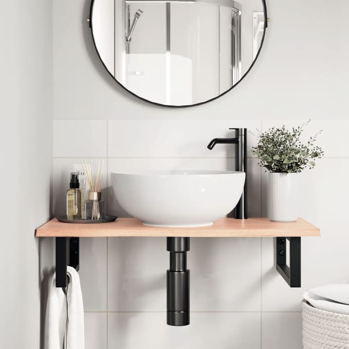 vidaXL - Badkamer - wandschap - staal - en - massief - eikenhout