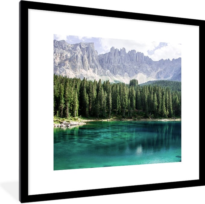 Fotolijst incl. Poster - Berg - Bomen - Water - 40x40 cm - Posterlijst