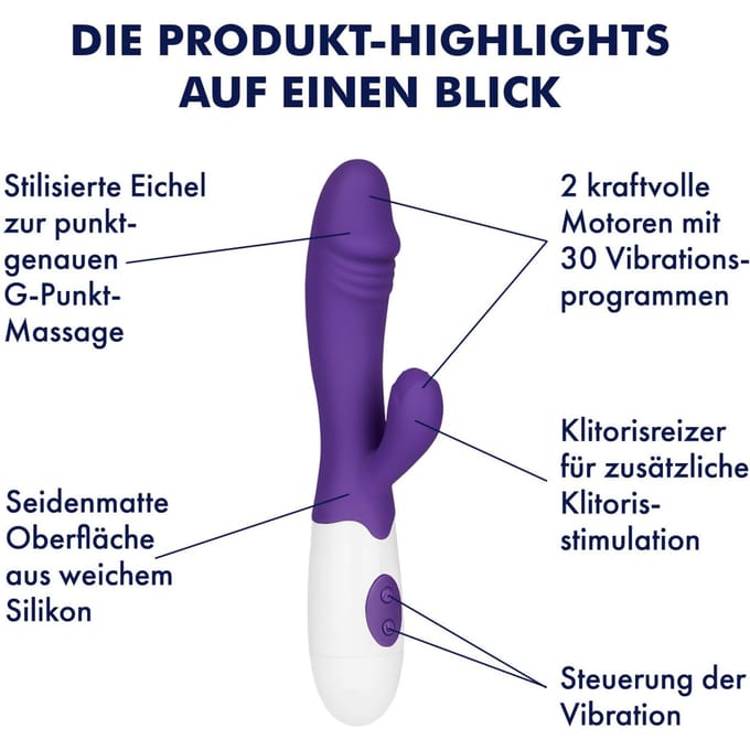 Krachtige siliconen Rabbit met gestileerde eikel, 19 cm van EIS