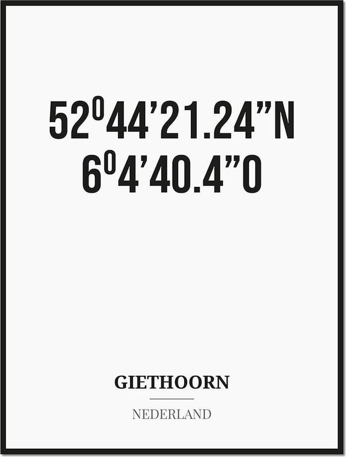 Poster/kaart GIETHOORN met coördinaten