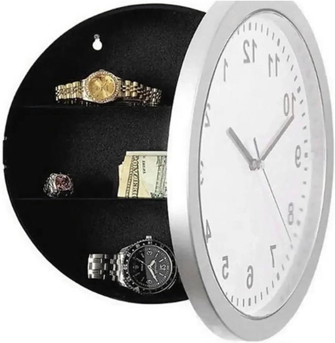 Wandklok Sleutelkluis - Geheime Opberger - Veilig Spullen Bewaren - Robuuste Aluminium Constructie - 25 cm Diameter - Wit
