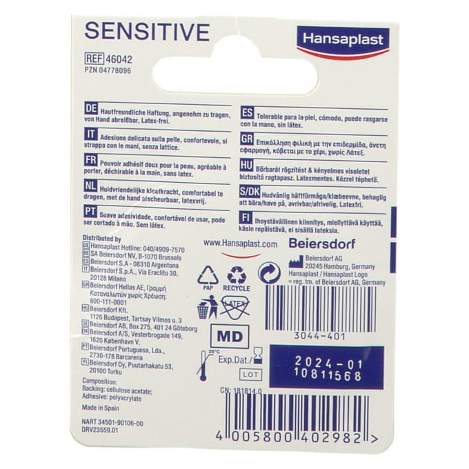 Hansaplast - Hechtpleister Sensitive - Zacht voor de Huid - 5m x 2.5cm
