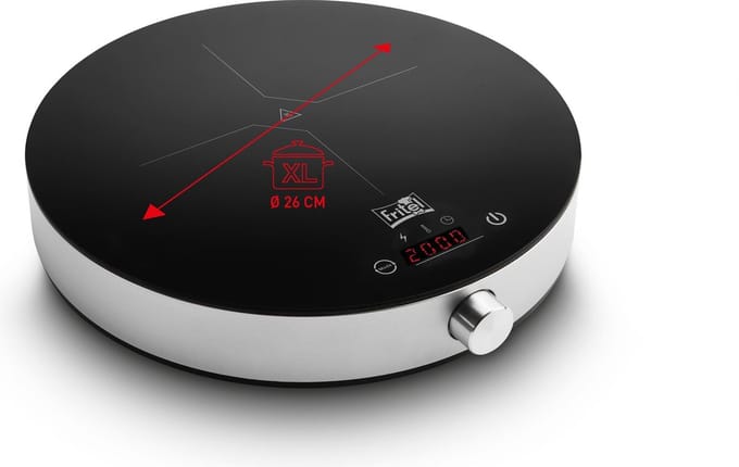 FRITEL Inductiekookplaat IP 1266 - 1 Kookzone - 2000W - Ø 26 cm XL Kookzone - 10 Vermogenniveau's - Touchscreen - Rond + Timer
