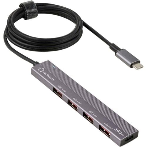 Renkforce RF-USBCH-200 RF-6700798 USB-hub 4 poorten USB-A USB 3.2 Gen2 10 GBit/s Met USB-C stekker, Met aluminium behuizing, USB-C PD laadaansluiting Space