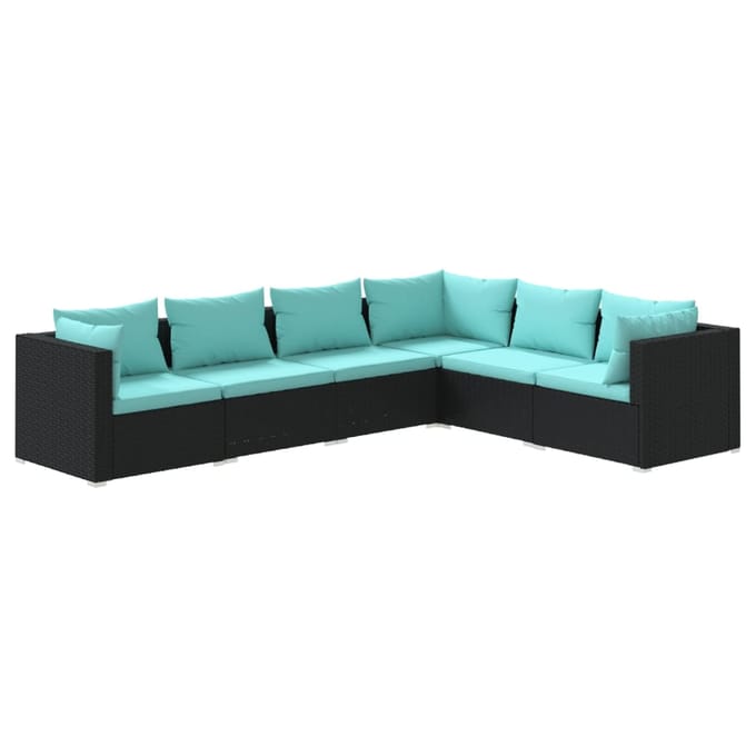 vidaXL - 6-delige - Loungeset - met - kussens - poly - rattan - zwart