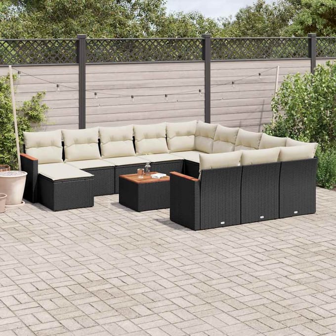 vidaXL - 13-delige - Loungeset - met - kussens - poly - rattan - zwart