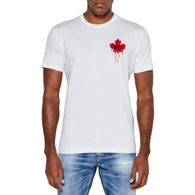 Dsquared2 T-shirt Met Klein Logo Van Een Druipend Esdoornblad, Wit
