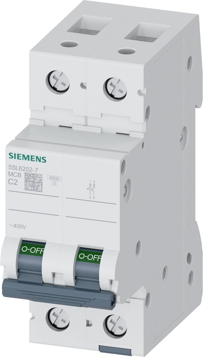 Siemens Miniature circuit breaker 400 V 6 kA, 2-pole, C, 2 A